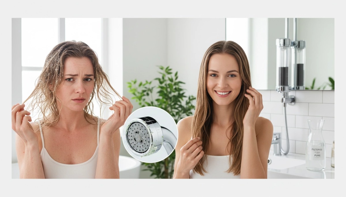 Dry skin and dull hair caused by hard water minerals